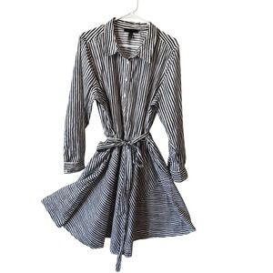 Lane Bryant Black White Striped Belted Shirt Dress Women 20 Fit & Flare Cotton